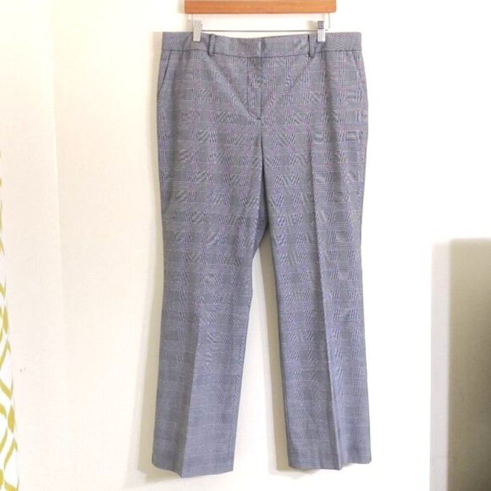 NWOT Talbots High Waist Straight Leg Stretch Career Pants Light Grey Plaid Sz 14
